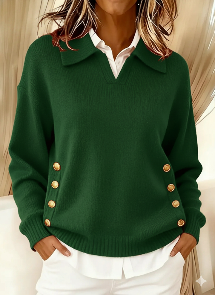 Damen V-Ausschnitt Pullover Mit Kragen