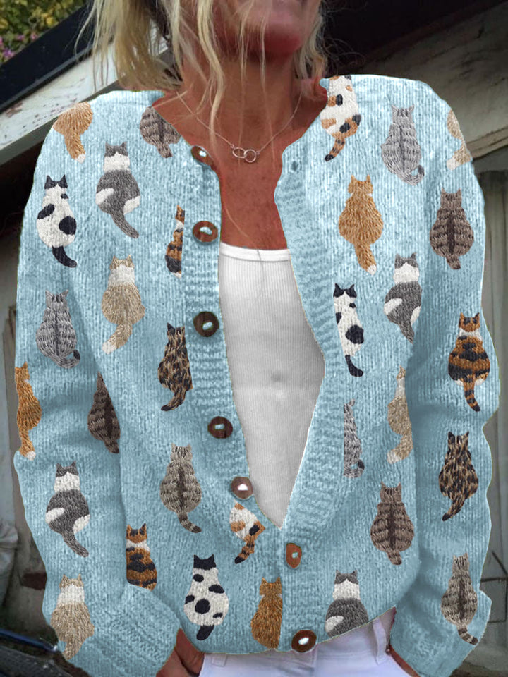 Damen Gemütlicher Katzenprint Cardigan