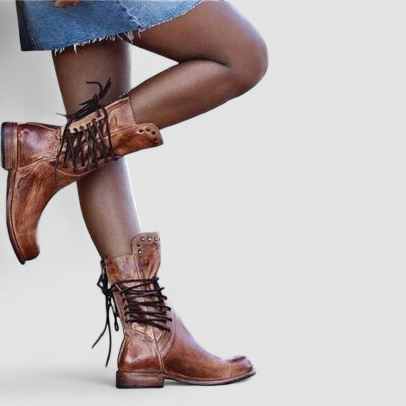 Damen Vintage Knöchelhohe Schnürstiefeletten