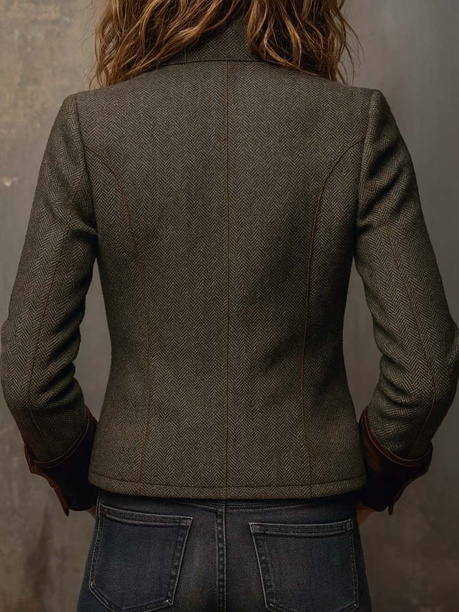 Fischgrät-Blazer mit Kontrastpaspeln
