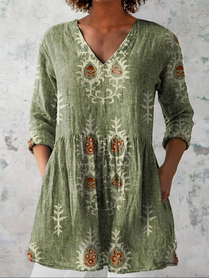 Damen Lange Bluse Mit V-Ausschnitt