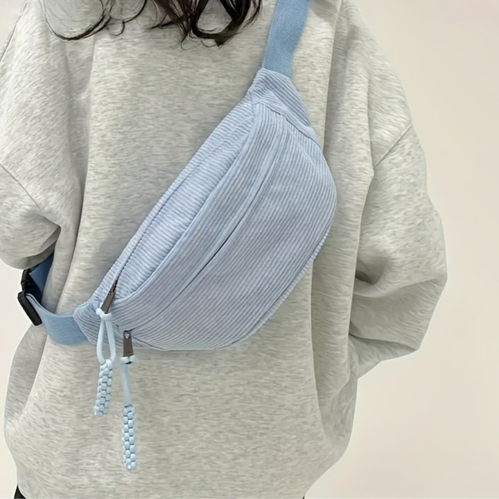 Gerippte Schultertasche – Salbeigrün