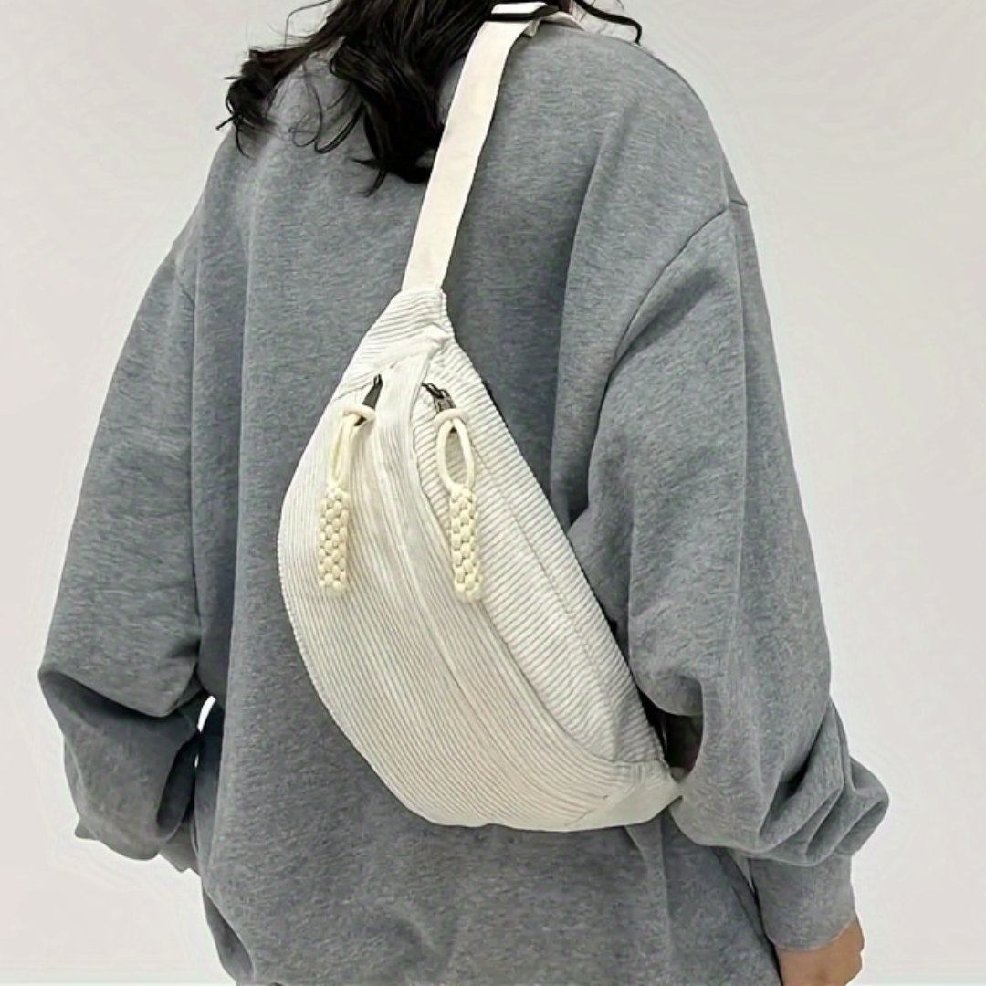 Gerippte Schultertasche – Salbeigrün