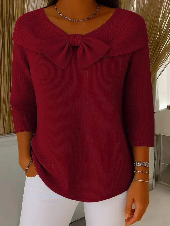 Damen Pullover Mit Schleife Und Rundhalsausschnitt