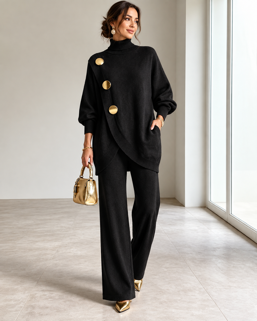 Damen Bequemes Zweiteiliges Set mit Rollkragenpullover