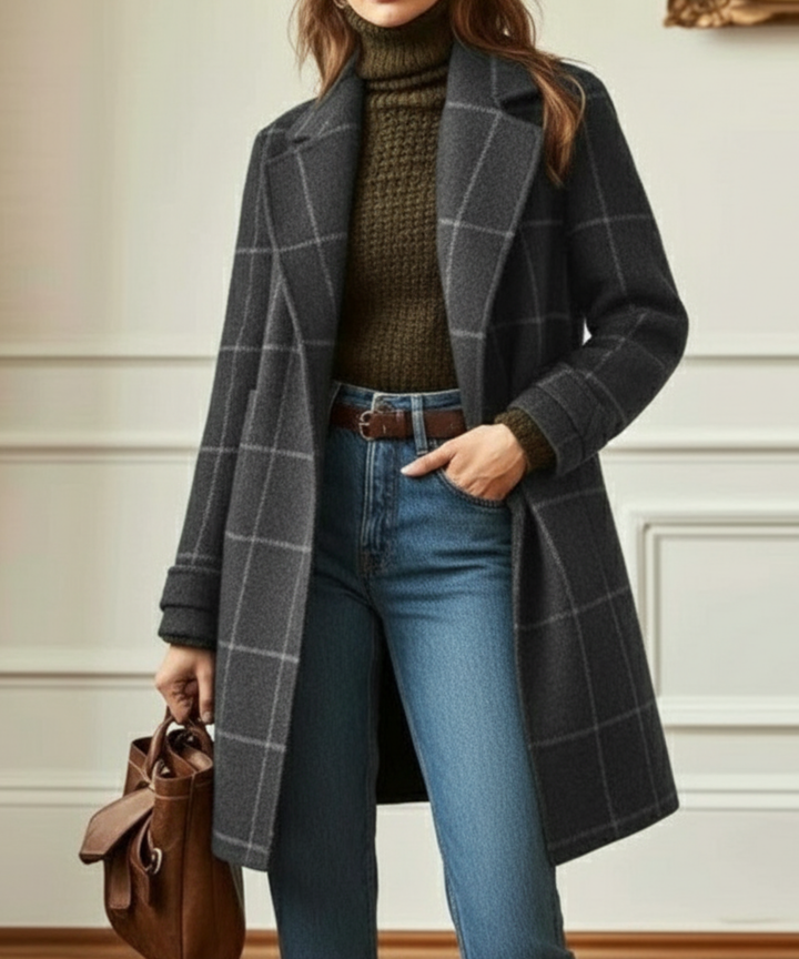 Damen Klassischer Karierter Mantel