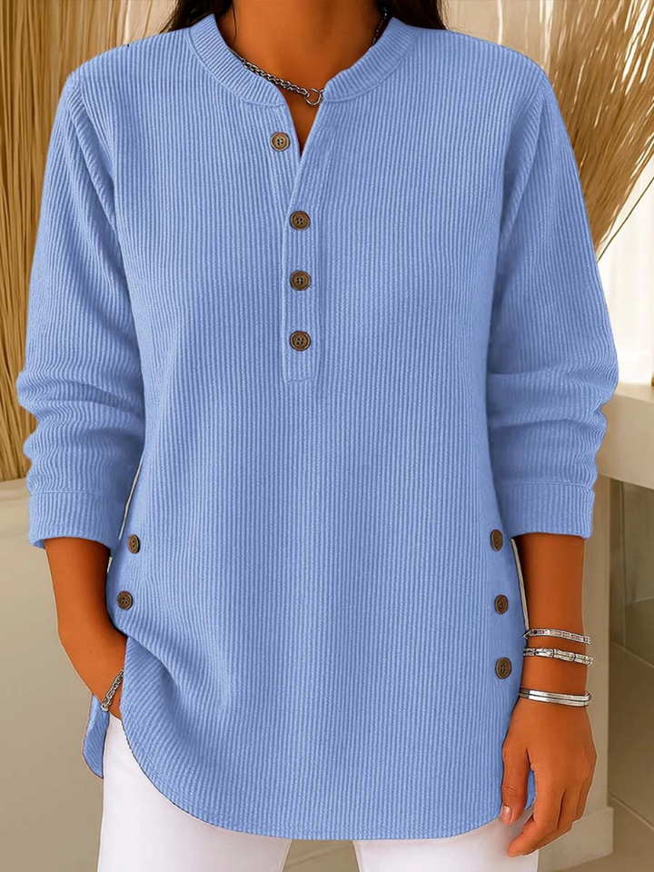Damen Henley-Ausschnitt Mit Knopfleiste Tunika