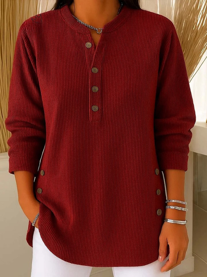 Damen Henley-Ausschnitt Mit Knopfleiste Tunika