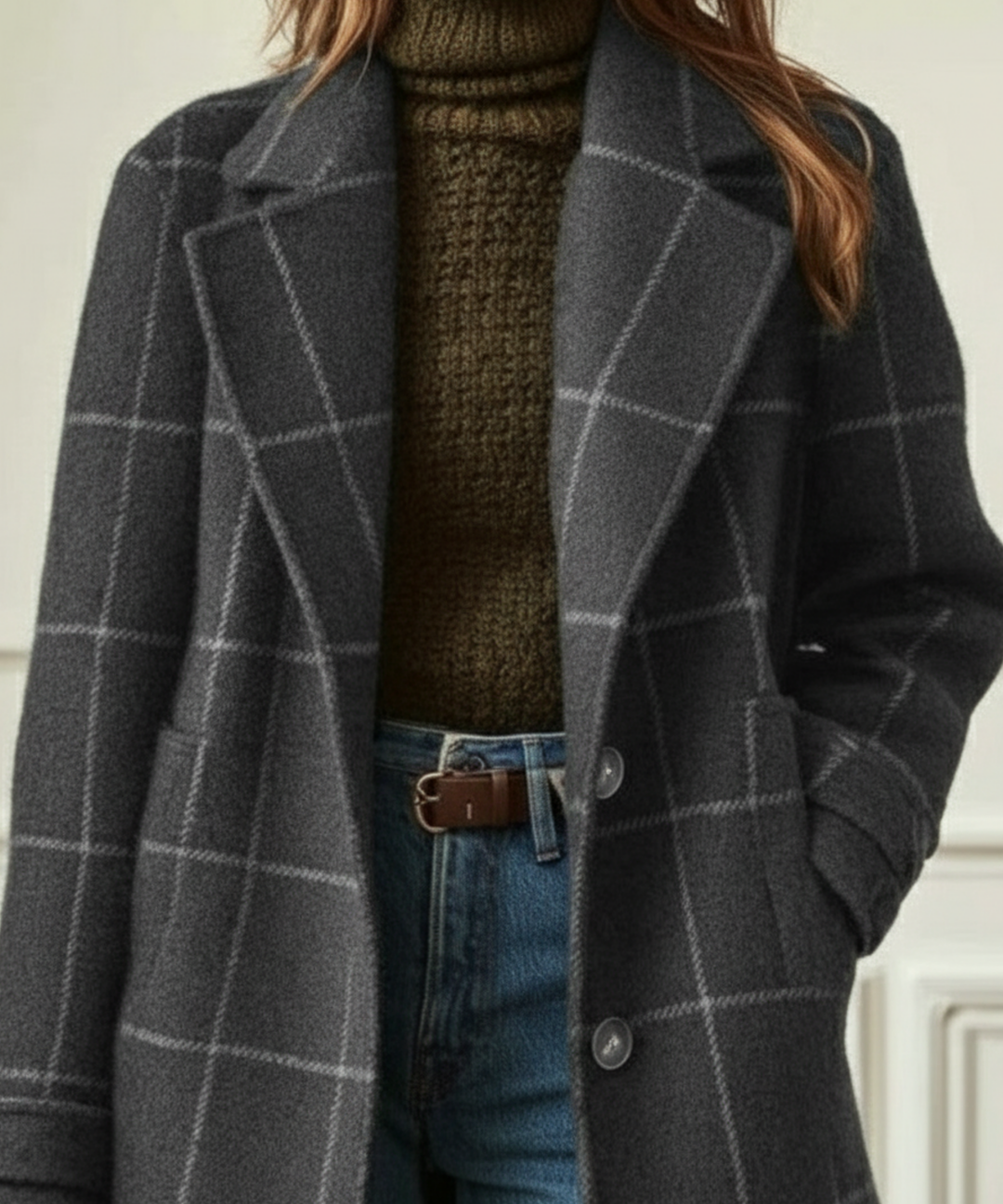 Damen Klassischer Karierter Mantel