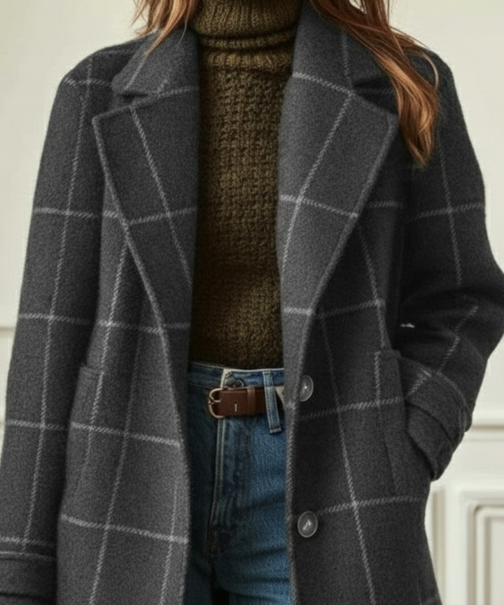Damen Klassischer Karierter Mantel