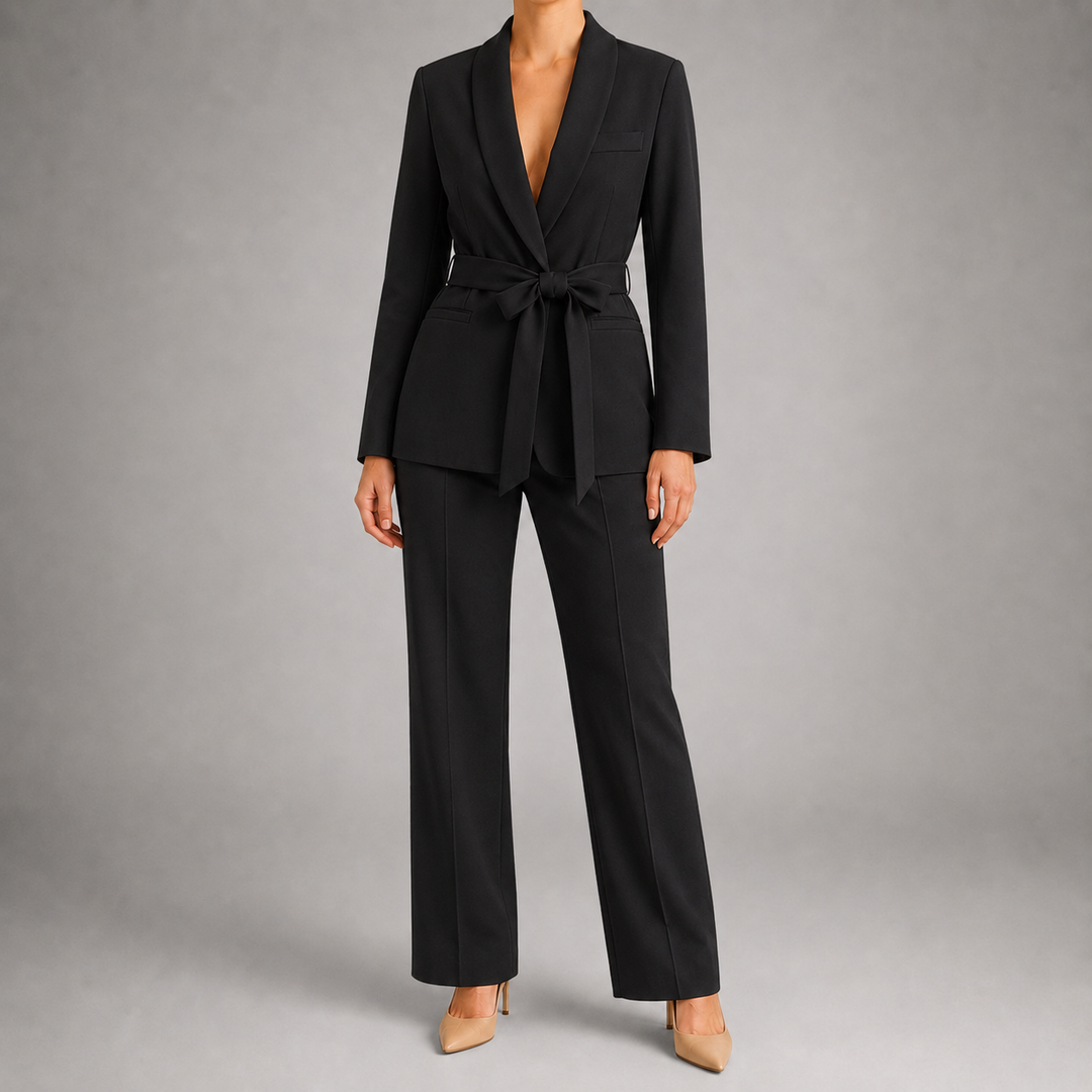 Damen Elegantes Zweiteiliges Set Mit Taillengürtel