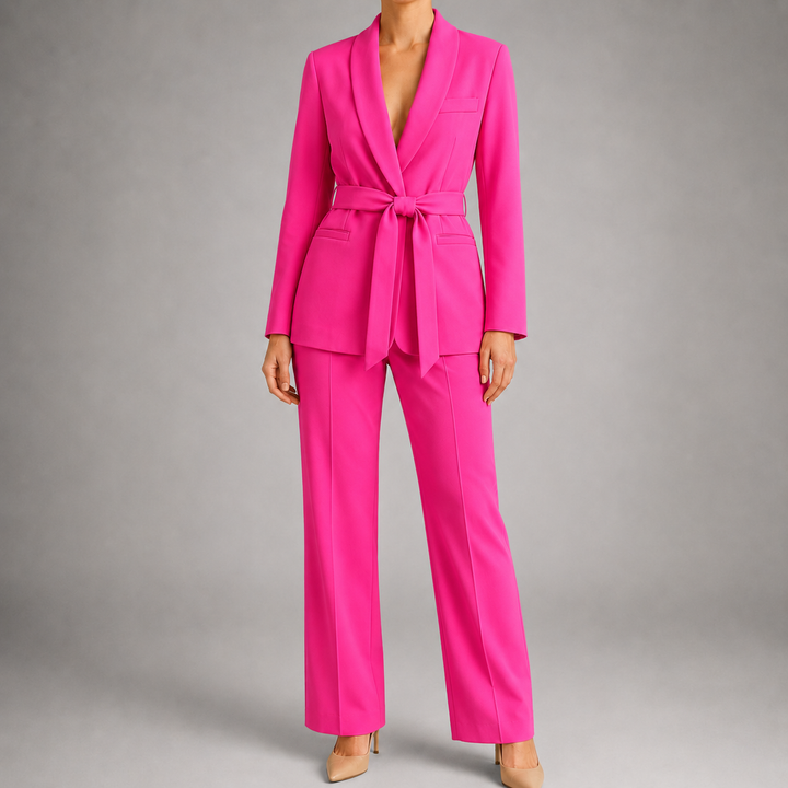 Damen Elegantes Zweiteiliges Set Mit Taillengürtel