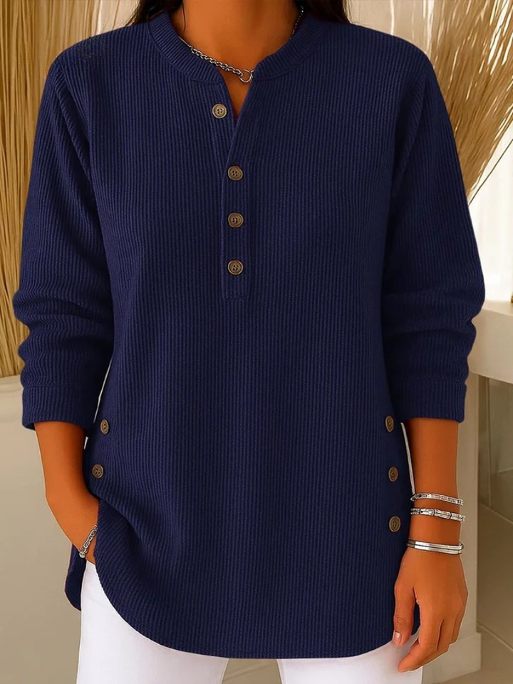 Damen Henley-Ausschnitt Mit Knopfleiste Tunika