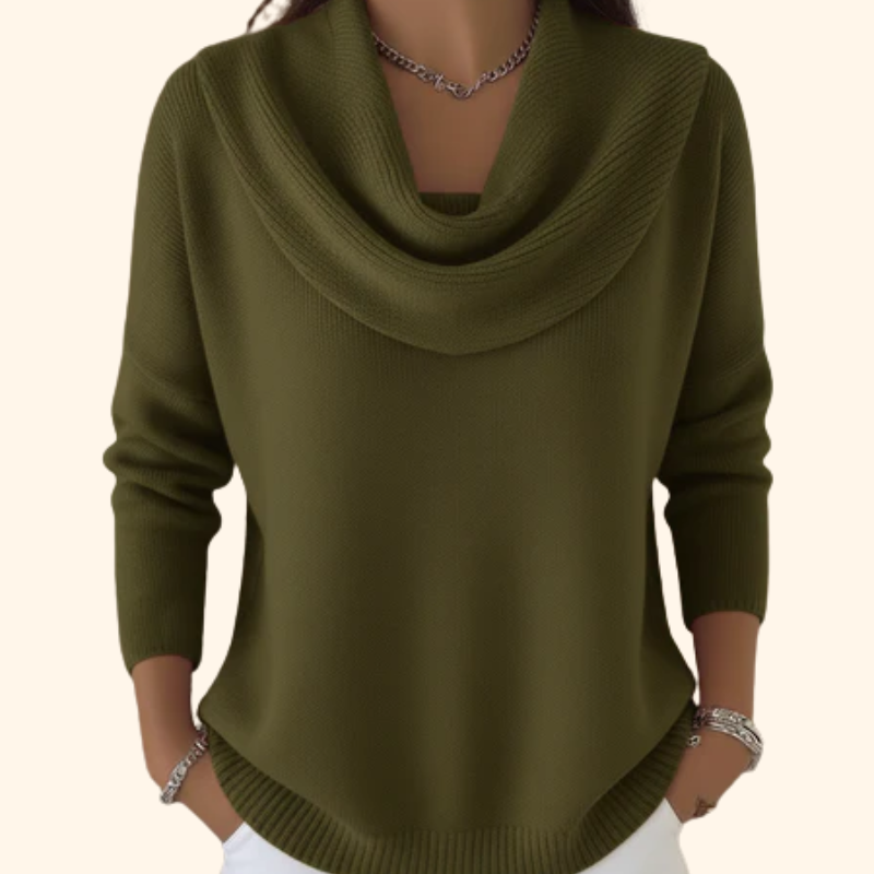 Damen Wasserfallkragen Langarm Pullover
