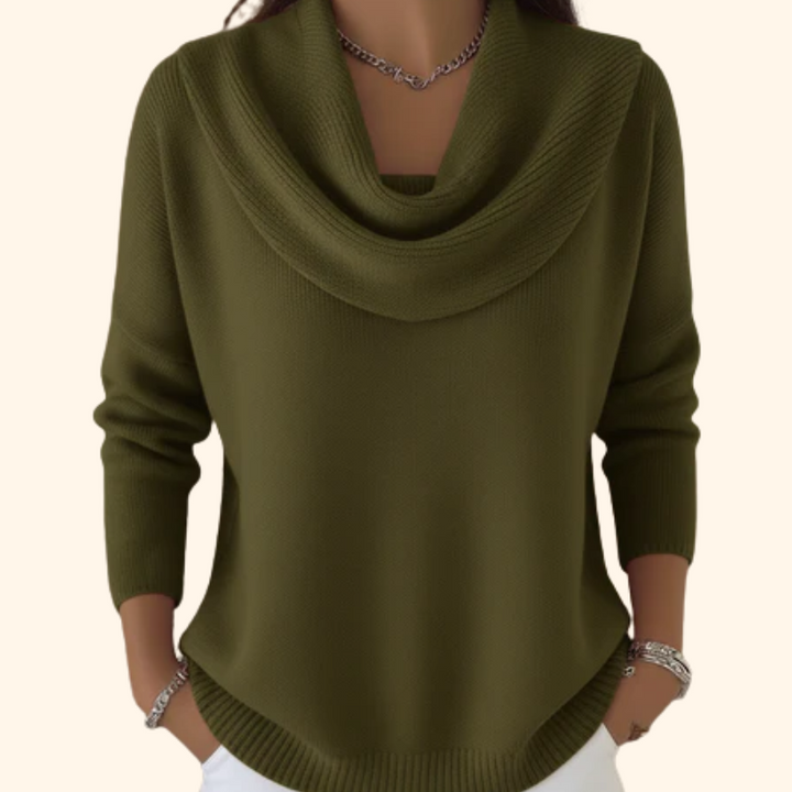 Damen Wasserfallkragen Langarm Pullover