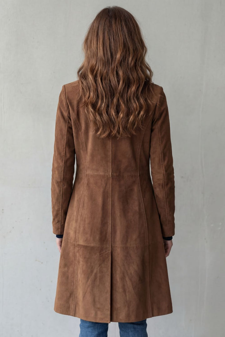 Damen Eleganter Langer Mantel in Wildlederoptik