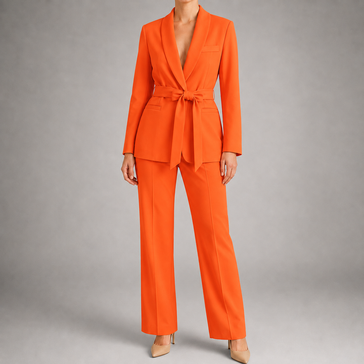Damen Elegantes Zweiteiliges Set Mit Taillengürtel
