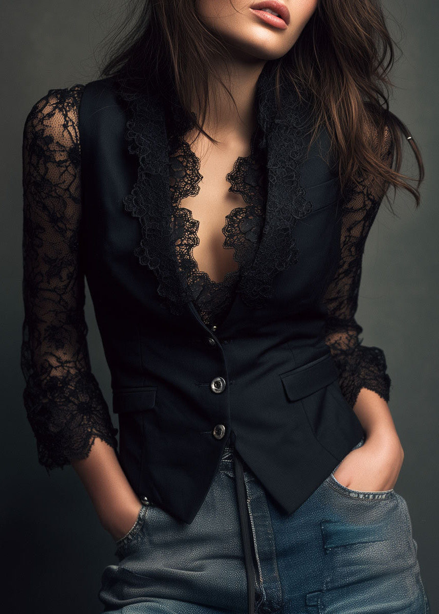 Damen Elegante Blazerweste mit Spitzenärmeln