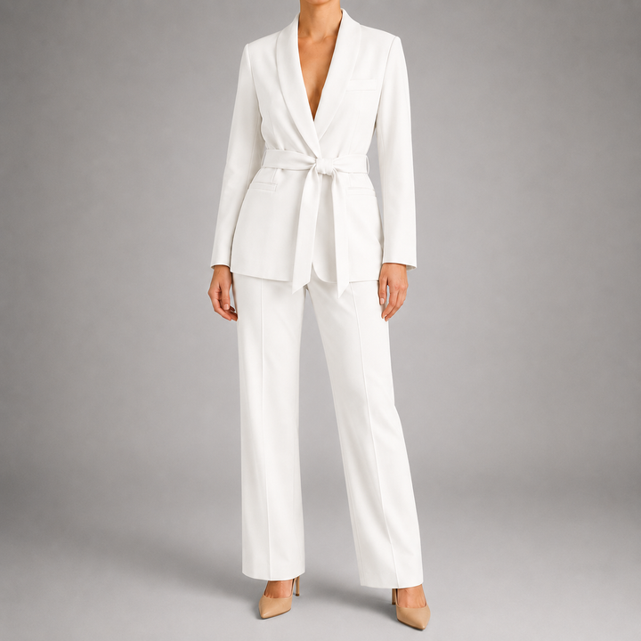 Damen Elegantes Zweiteiliges Set Mit Taillengürtel