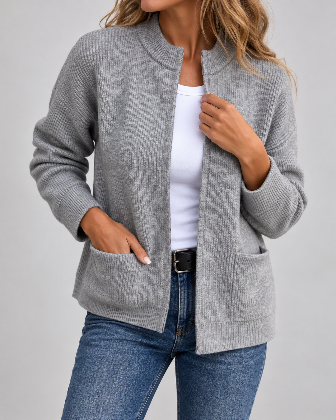 Damen Elegante Strickweste mit Taschen