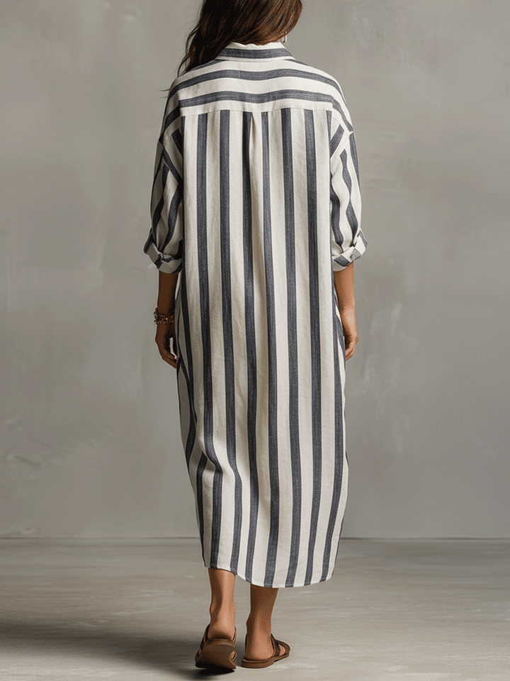 Damen Gestreift Boho Hemdblusenstil Maxikleid