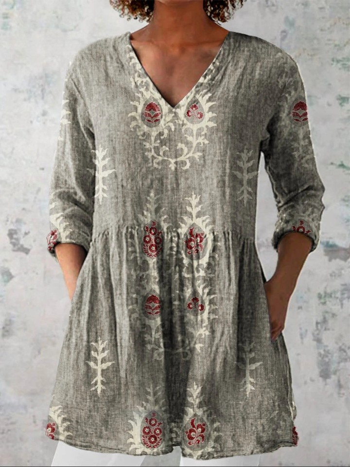 Damen Lange Bluse Mit V-Ausschnitt