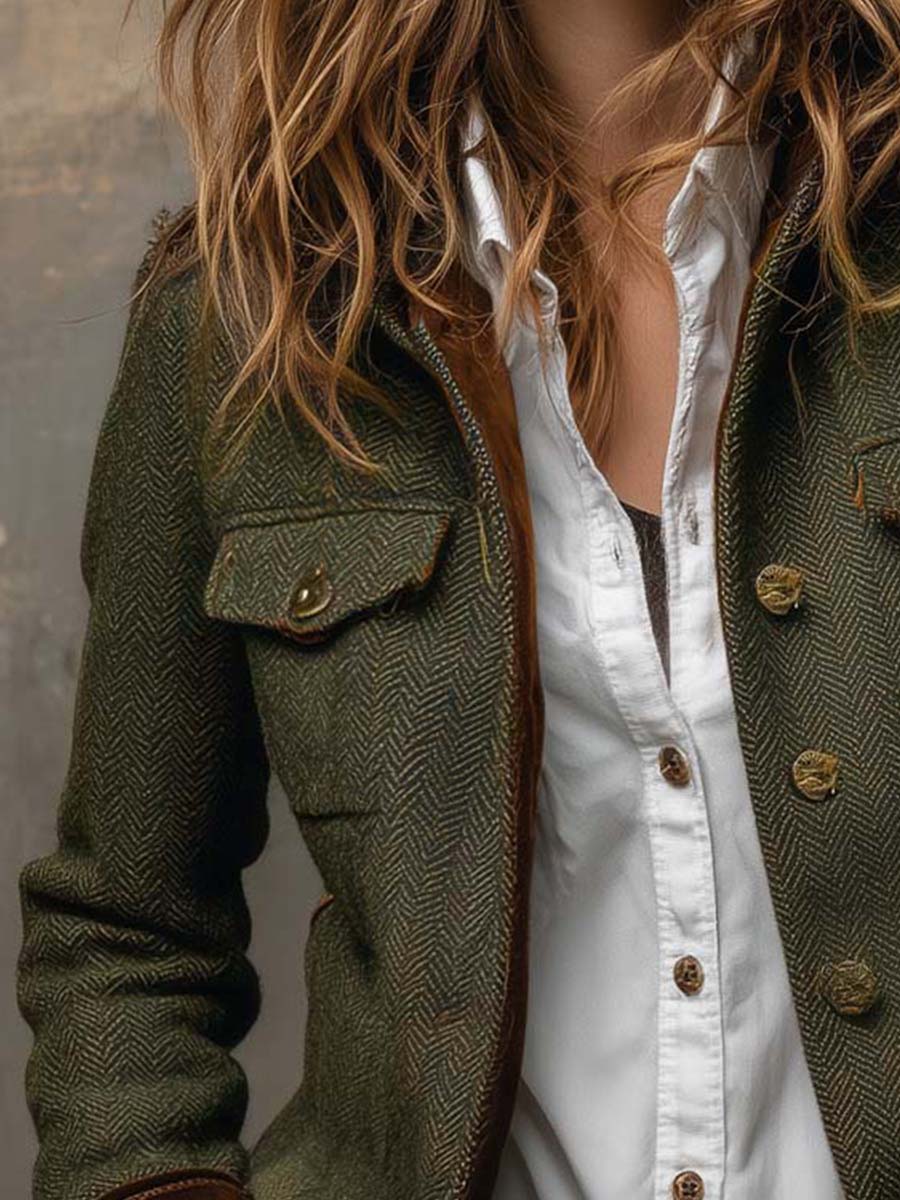 Fischgrät-Blazer mit Kontrastpaspeln