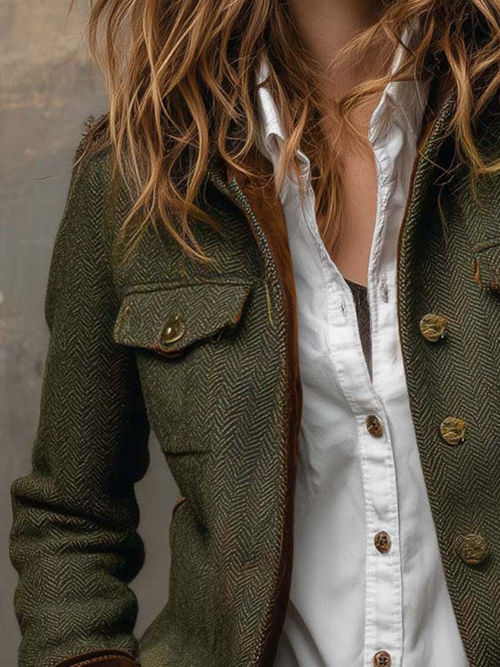 Fischgrät-Blazer mit Kontrastpaspeln