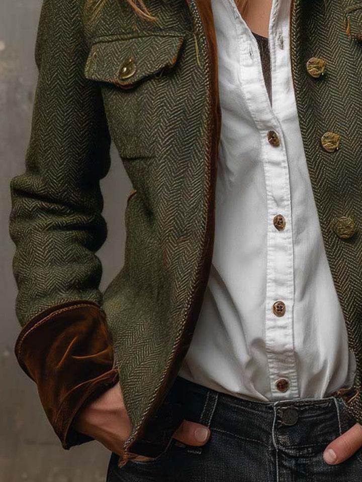 Fischgrät-Blazer mit Kontrastpaspeln