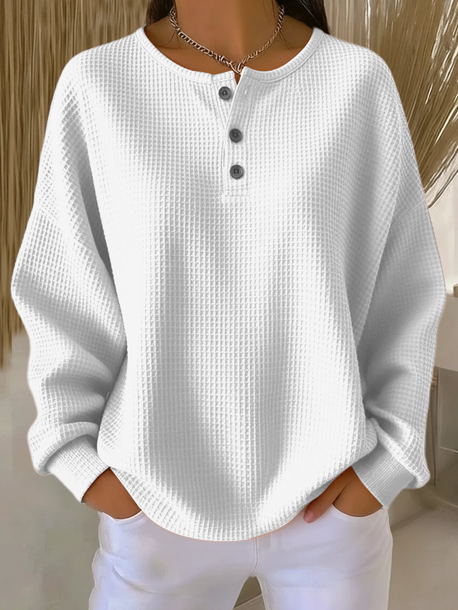 Damen Waffelstrick Henley Sweatshirt
