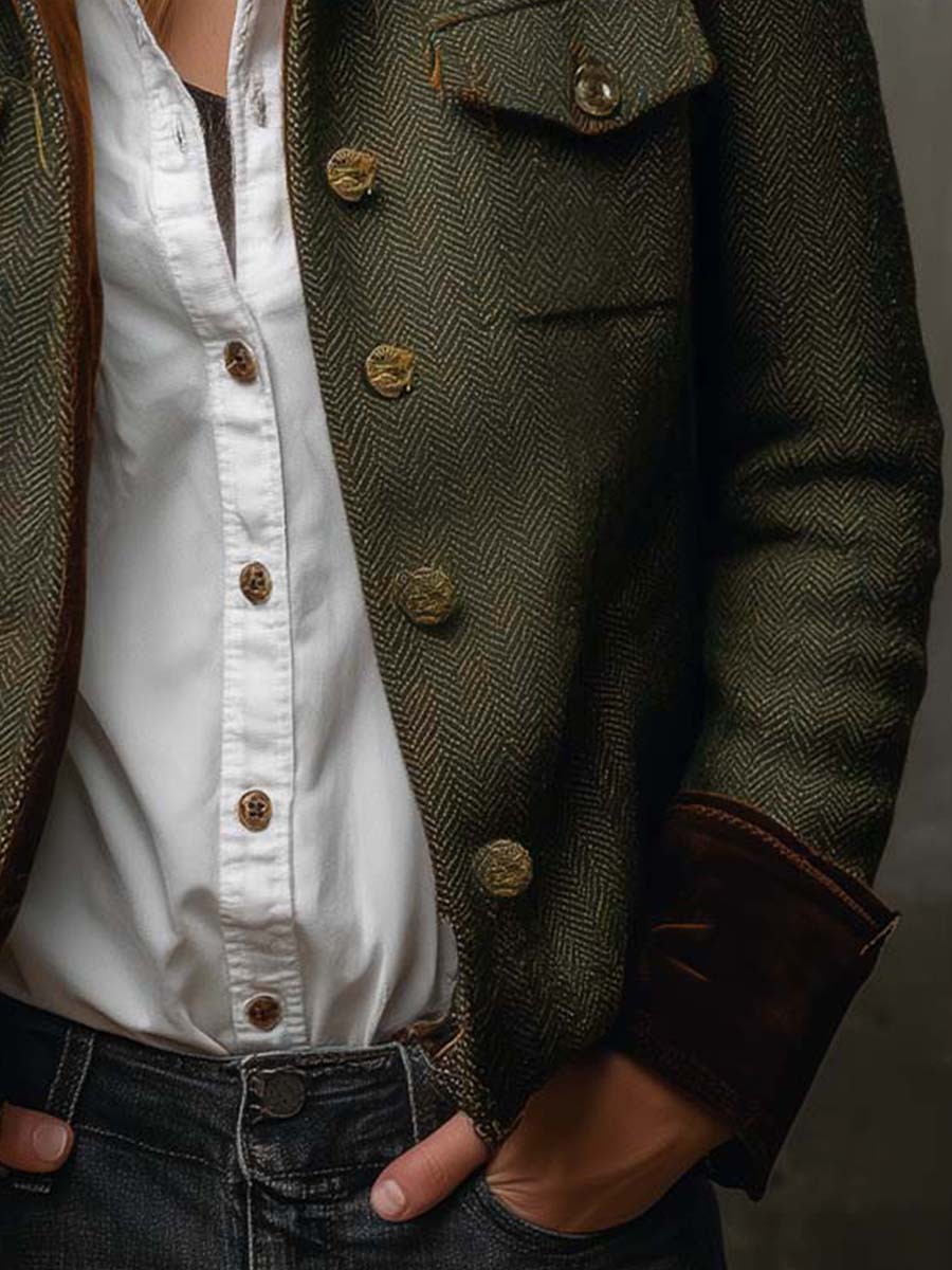 Fischgrät-Blazer mit Kontrastpaspeln