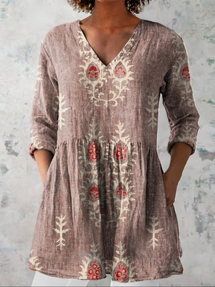 Damen Lange Bluse Mit V-Ausschnitt