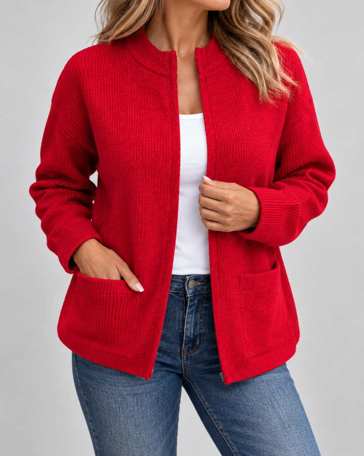 Damen Elegante Strickweste mit Taschen