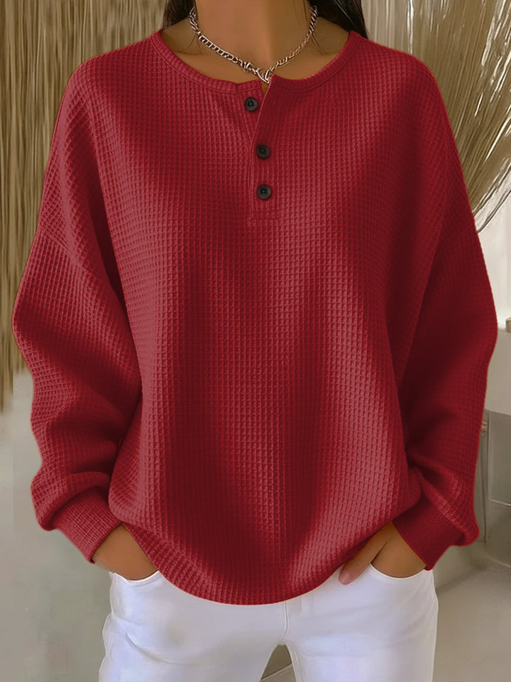 Damen Waffelstrick Henley Sweatshirt