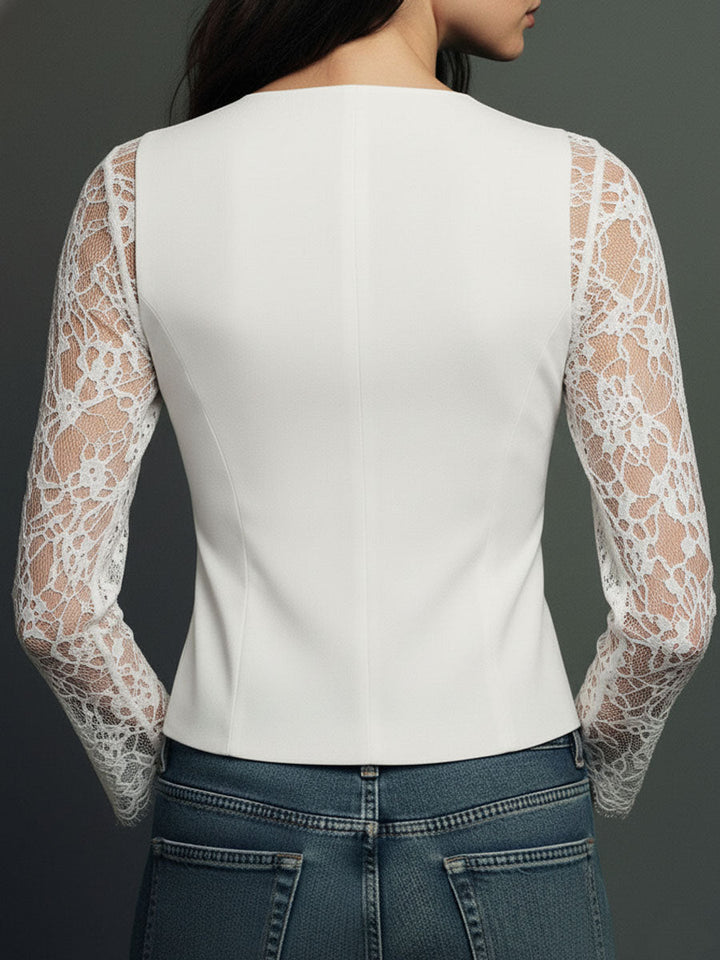 Damen Elegante Blazerweste mit Spitzenärmeln