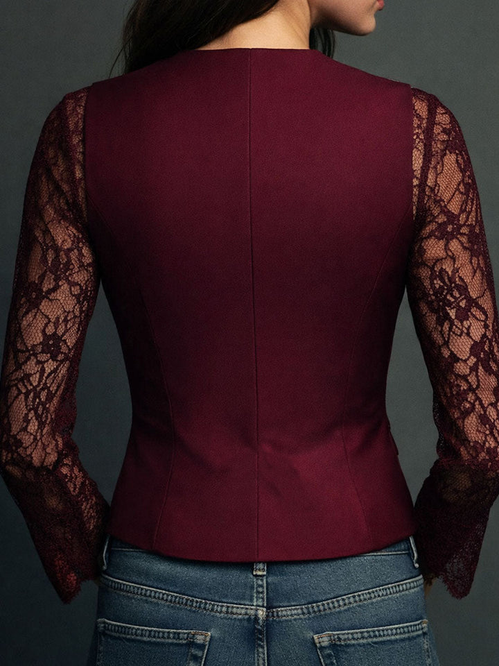 Damen Elegante Blazerweste mit Spitzenärmeln