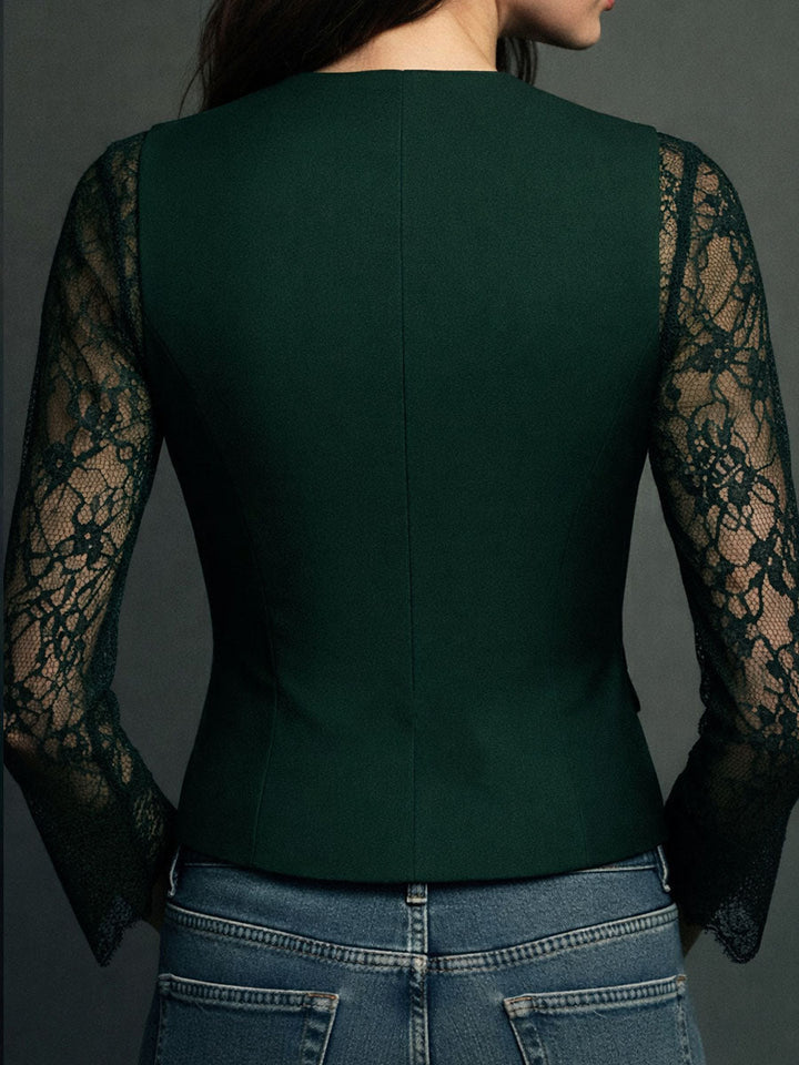 Damen Elegante Blazerweste mit Spitzenärmeln