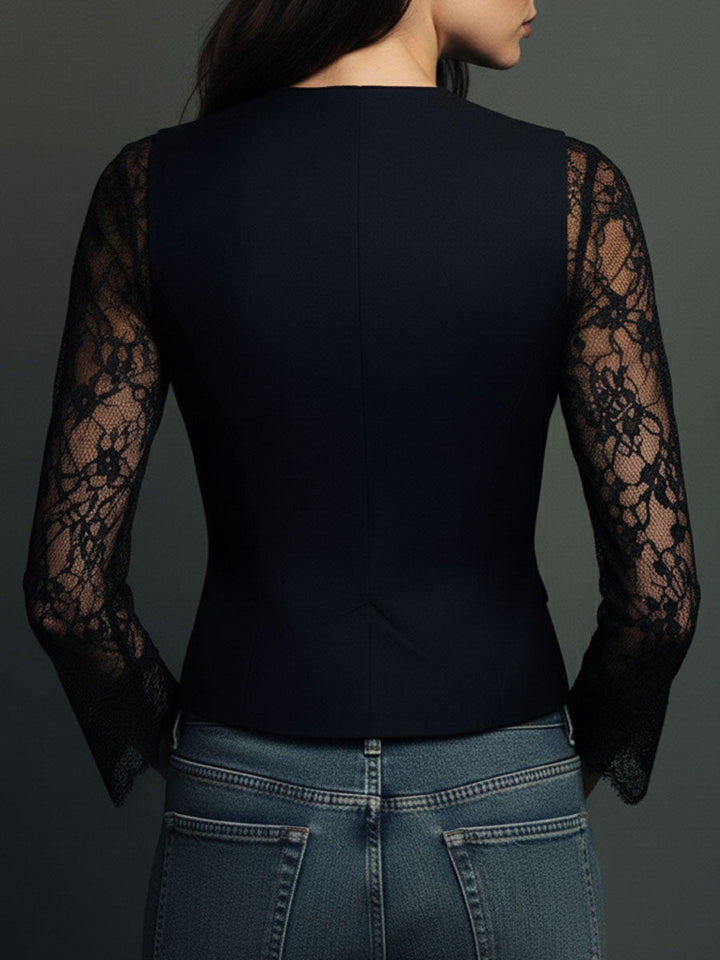 Damen Elegante Blazerweste mit Spitzenärmeln