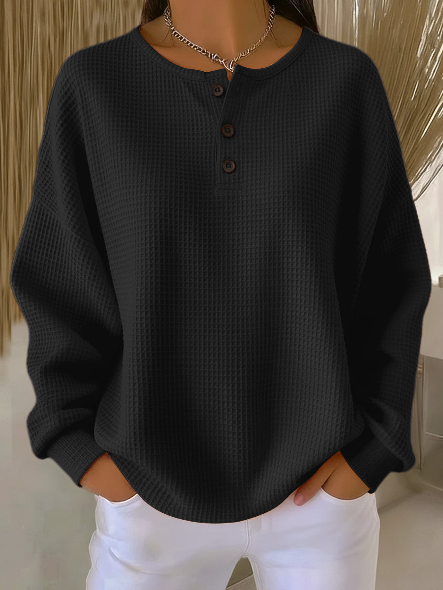 Damen Waffelstrick Henley Sweatshirt