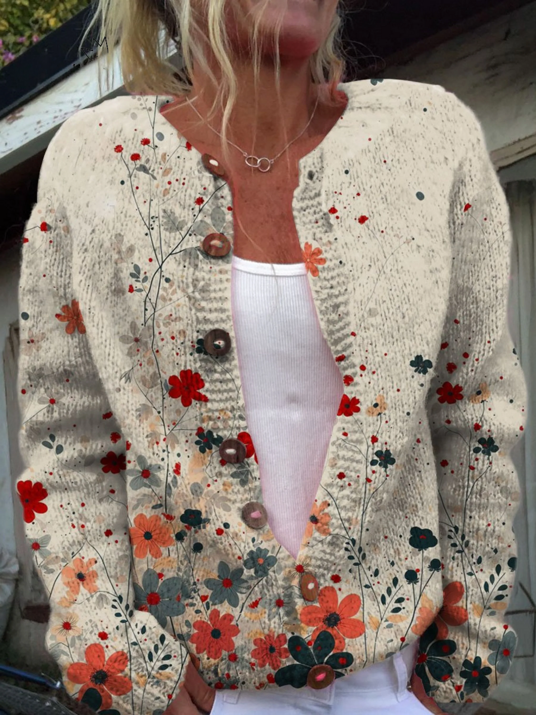 Damen Geblümte Langarm Strickjacke