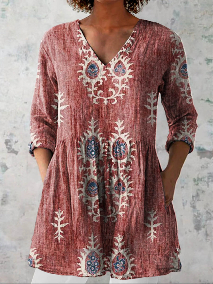 Damen Lange Bluse Mit V-Ausschnitt