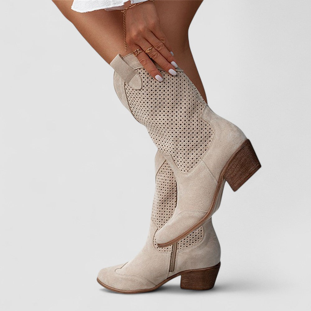 Damen Perforierte Klassische Cowboystiefel