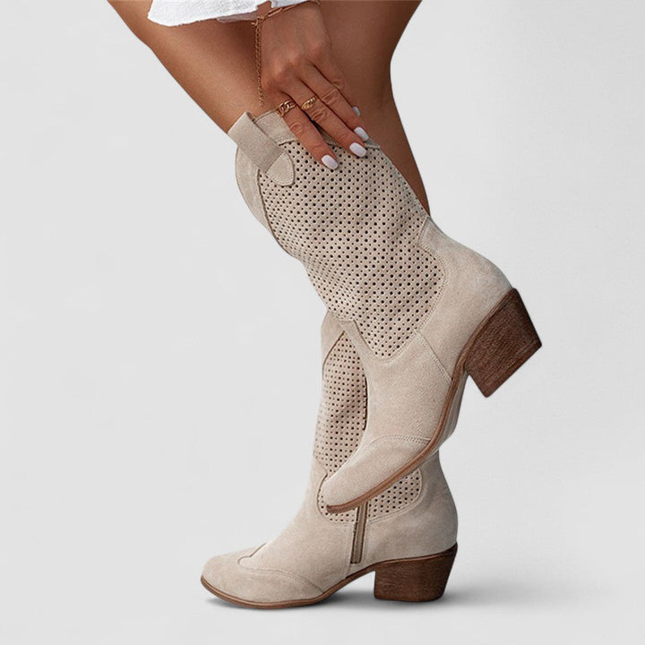 Damen Perforierte Klassische Cowboystiefel