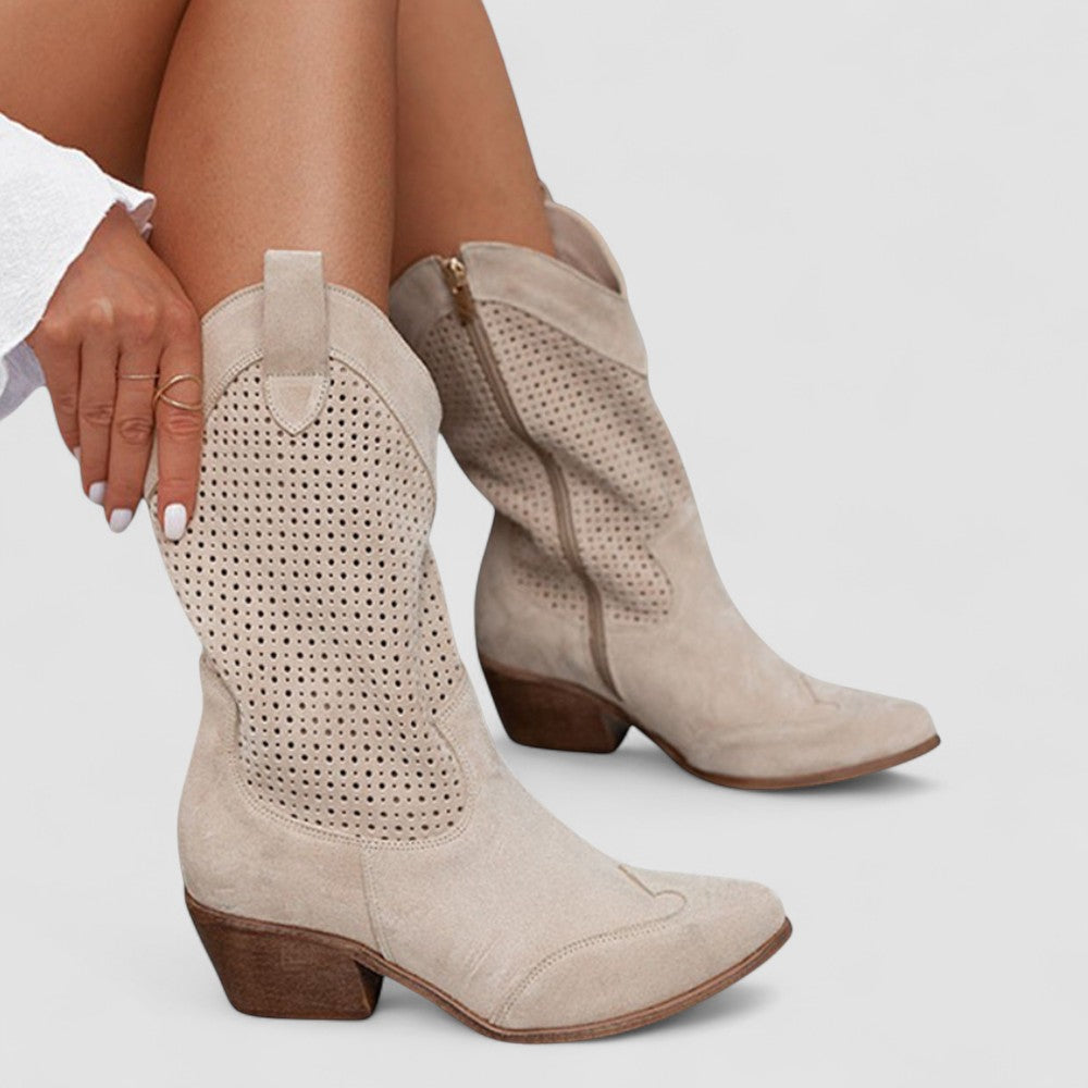 Damen Perforierte Klassische Cowboystiefel