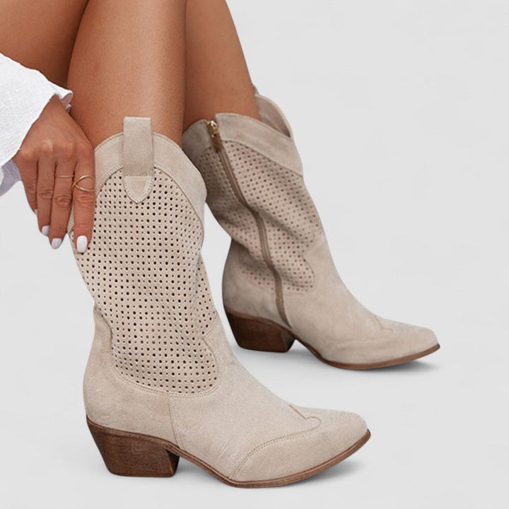 Damen Perforierte Klassische Cowboystiefel