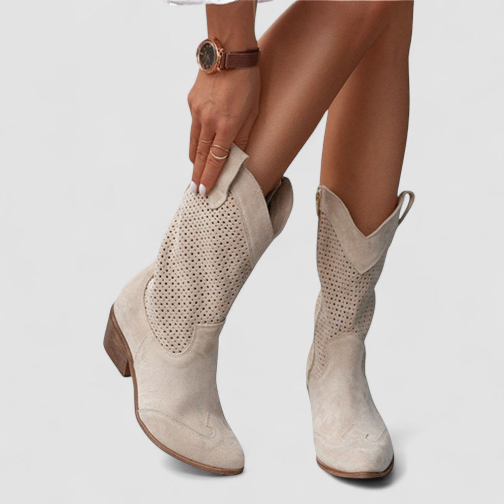 Damen Perforierte Klassische Cowboystiefel