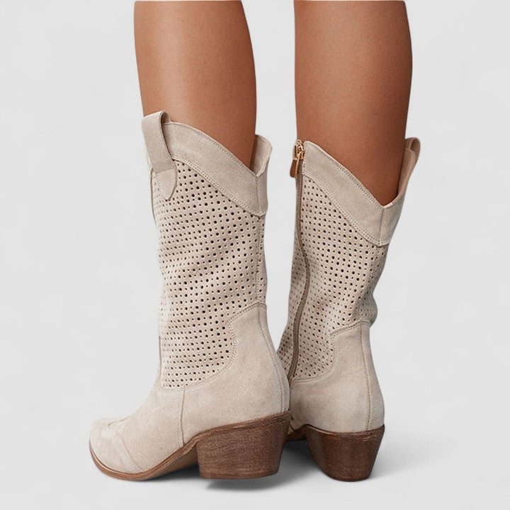 Damen Perforierte Klassische Cowboystiefel
