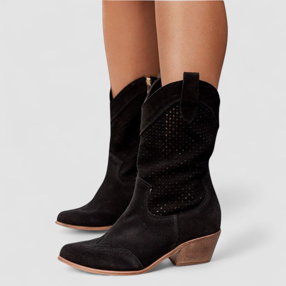 Damen Perforierte Klassische Cowboystiefel