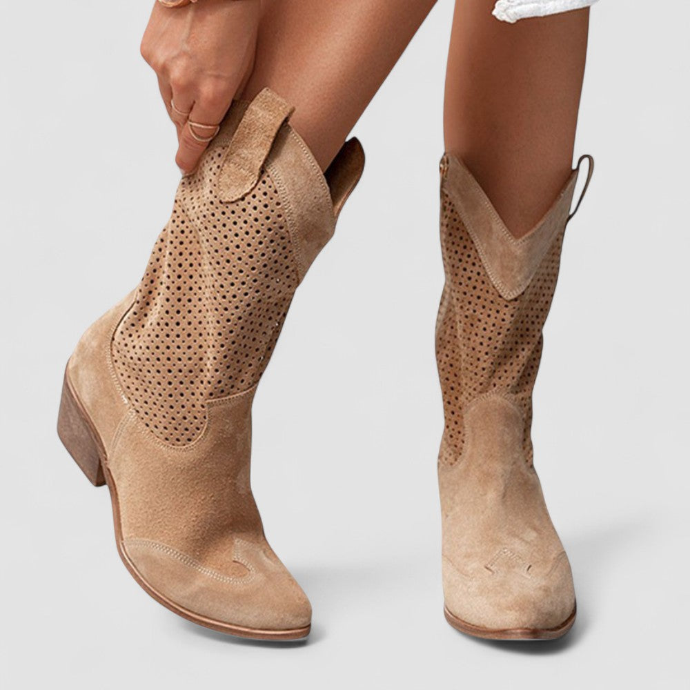 Damen Perforierte Klassische Cowboystiefel