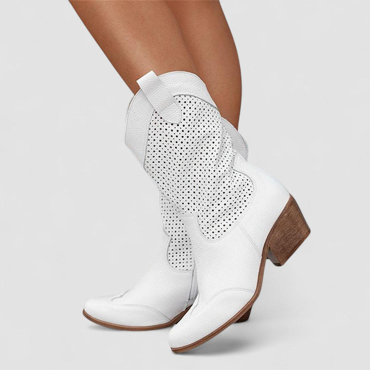 Damen Perforierte Klassische Cowboystiefel